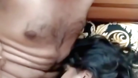 Indian babe gives him a blowjob and fucks him in the webcam