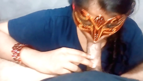 Indian bhabhi blowjob with her man on the bedroom bed