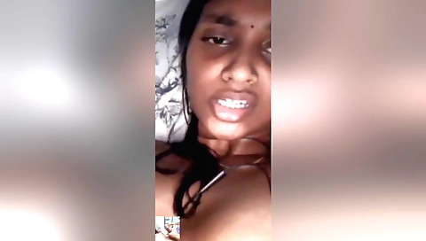 Amateur brunette hairy girl with natural tits in solo