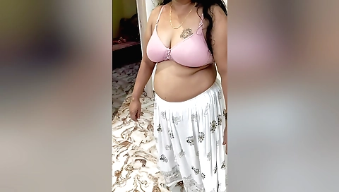 Chubby indian babe with big natural tits rides a big cock