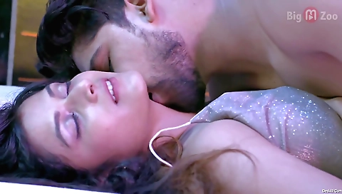 Busty brunette girl in a sexy dress and stockings is showering