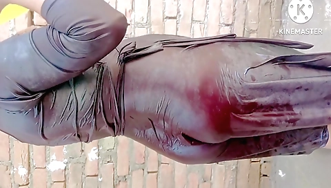 Hot girl takes a bath and a guy is in the bathroom