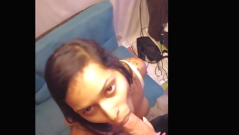 Indian brunette faces her man's dick and gets facial