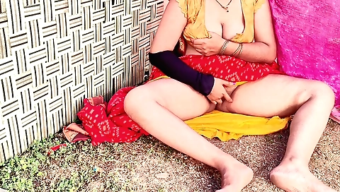 Hairy Indian aunt fucks her stepsons in an outdoor village