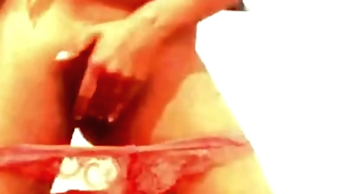 Indian brunette fucks in red bikini in solo webcam