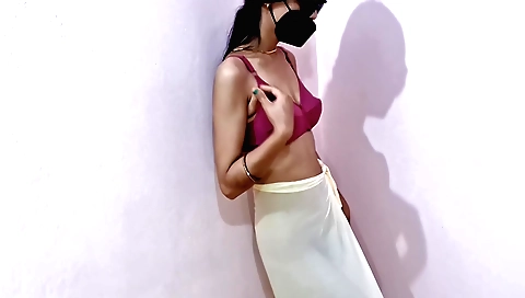 Sexy and hot dance with a hot brunette wife in her bedroom