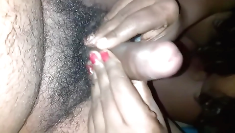 Amateur hairy handjob with a girl with a long hair