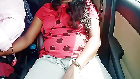 Indian brunette rides in the car and talks with the guy