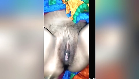 Hairy asian babe cleaning my hairy pussy with a brush