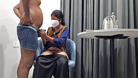 Handjob video with a brunette woman with beautiful boobs