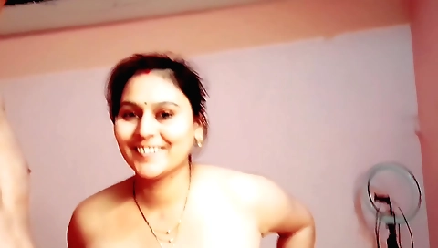 A brunette with a small body is having fun with her husband