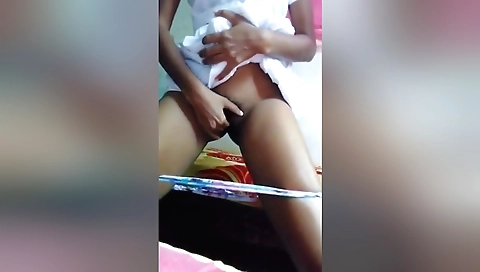 Beautiful hairy girl in a black outfit dancing in front