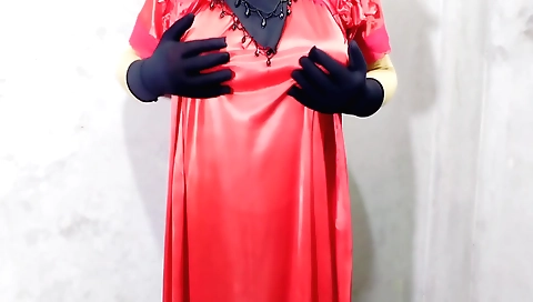 Indian amateur solo female in a red dress and a pink dress