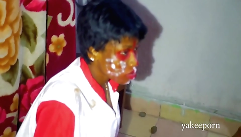 Brunette doctor works on two clients in an one shot