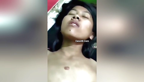 Brunette girl with hairy pussy in this amateur vid