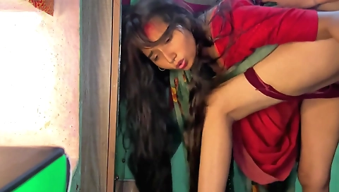 Indian girl is riding her lover's hard cock in the bedroom