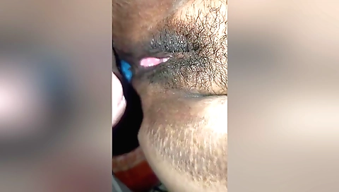 Hairy indian babe with a big ass plays with a huge penis